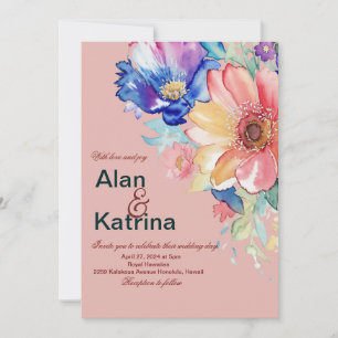 Bold Floral Blush Coral Pink Wedding  Invitation