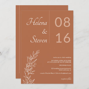 Bold floral boho names chic terracotta wedding invitation