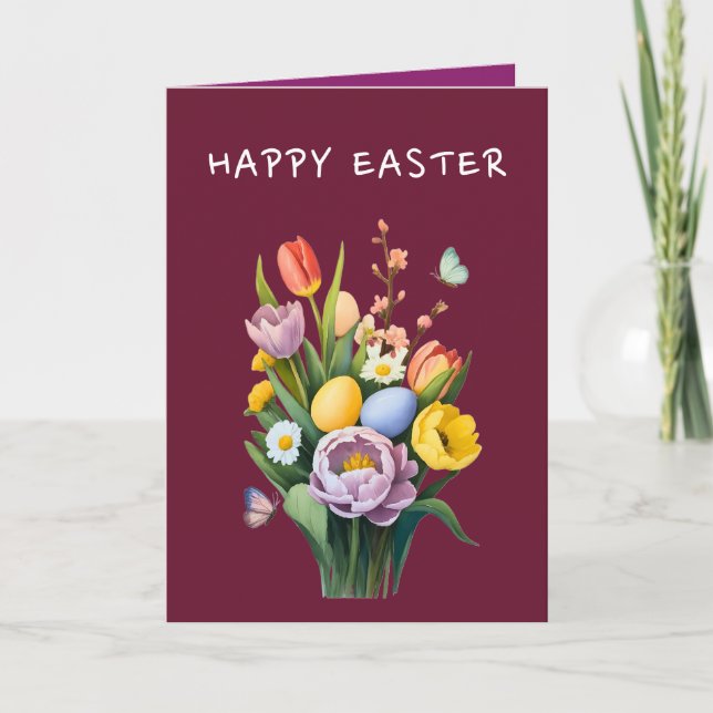 Bold Floral Bouquet Easter Greeting Card (Front)