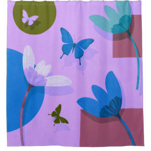 Bold Floral & Butterfly Abstract Shower Curtain