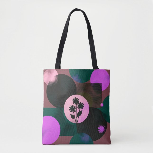 Bold Floral Circle Tote Bag – Modern Abstract Flow (Devant)