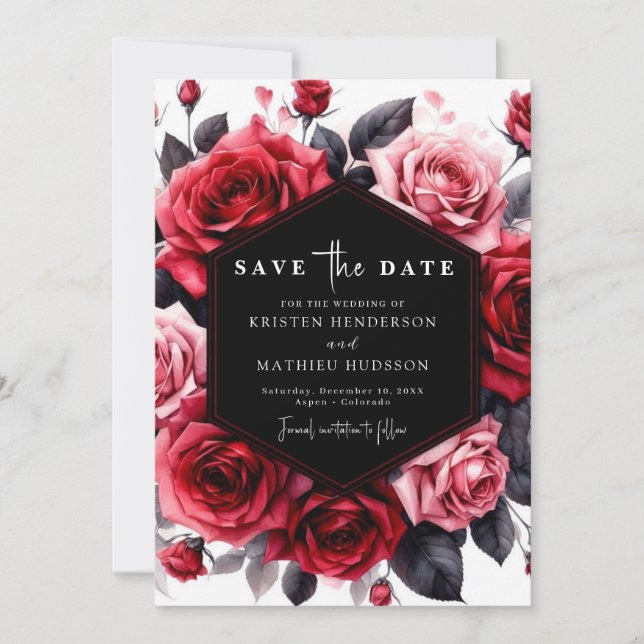 Bold Floral Crimson Red Wedding Save The Date (Front)