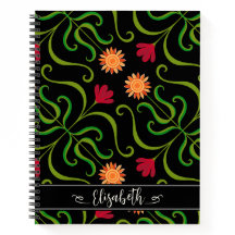   Bold Floral Damask Sunflower Boho Black Folk Art