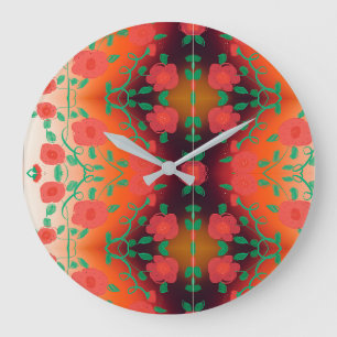 Bold Floral Designed Clock With Red And Black
