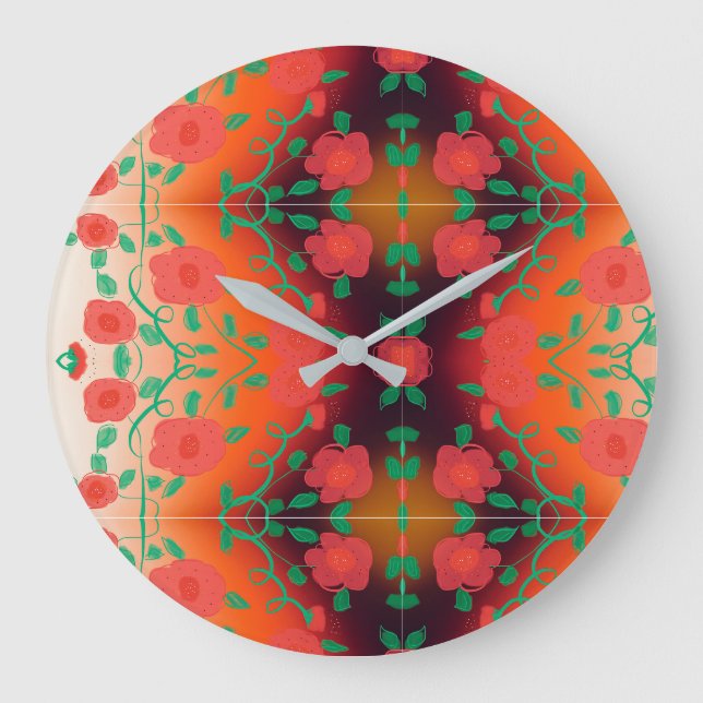 Bold Floral Designed Clock With Red And Black (Front)