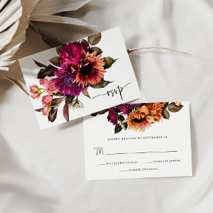 Bold Floral   Dramatic and Elegant Wedding RSVP Card
