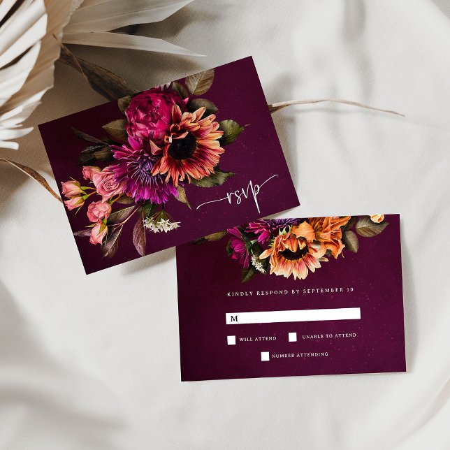 Bold Floral | Dramatic and Elegant Wedding RSVP Card (Creator Uploaded)