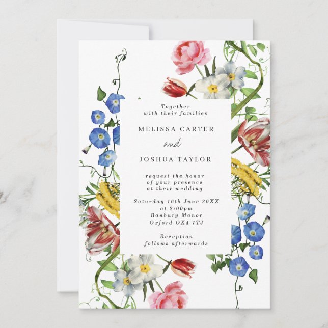 Bold Floral Frame Dutch Flowers Wedding Invitation (Front)