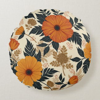 Bold Floral Geometry Round Throw Pillow