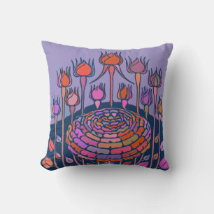 Bold Floral Illustration in Purple and Blue Throw Pillow
