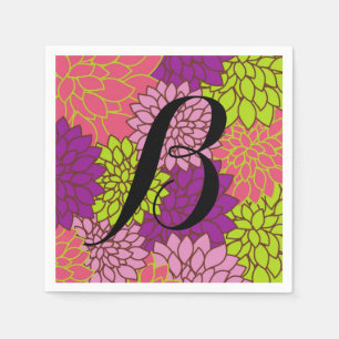 Bold Floral in Lime Green Pink Purple your Initial Napkin