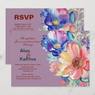 Bold Floral Magenta Wedding Rehearsal Dinner Invitation