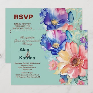 Bold Floral Mint Green Wedding Dinner Rehearsal Invitation
