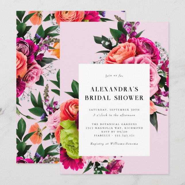 Bold Floral | Modern Colourful Bridal Shower Invitation (Front/Back)