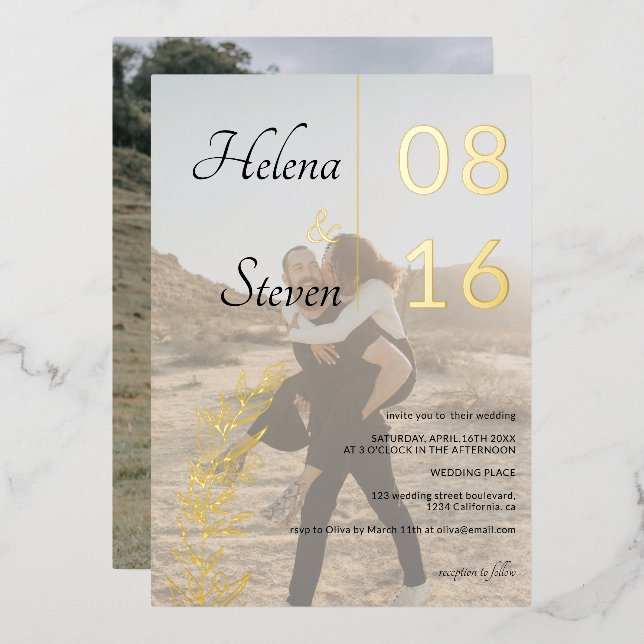 Bold floral names black white 2 photos wedding (Front/Back)