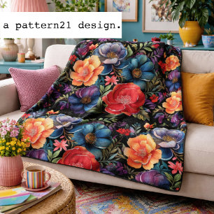 bold floral pattern fleece blanket