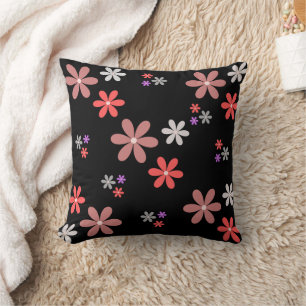 Bold Floral Pattern Throw Pillow Cover – Black wit
