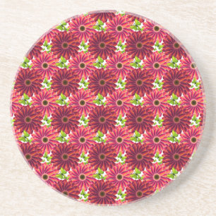 Bold Floral Pattern with Butterflies   Vibrant Red Coaster