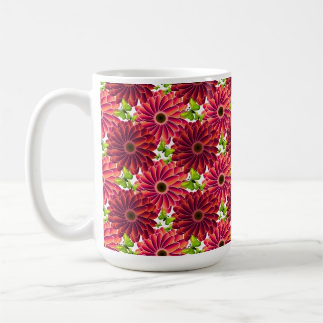 Bold Floral Pattern with Butterflies | Vibrant Red Coffee Mug (Left)