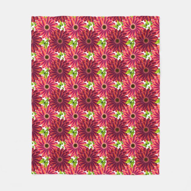 Bold Floral Pattern with Butterflies | Vibrant Red Fleece Blanket (Front)