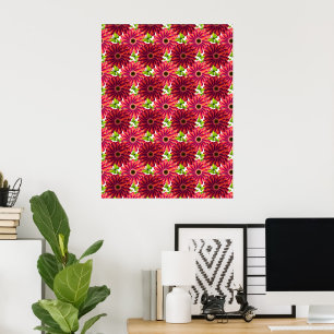 Bold Floral Pattern with Butterflies   Vibrant Red Poster