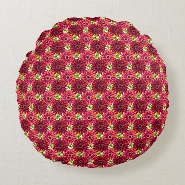 Bold Floral Pattern with Butterflies | Vibrant Red Round Pillow (Front)