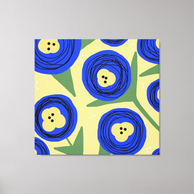 Bold Floral Poppies Yellow Blue Abstract Doodles Canvas Print (Front)
