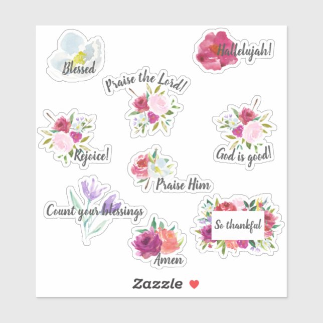 Bold Floral Praise Christian Journalling Stickers (Sheet)