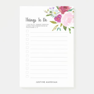 Bold Floral Scripture Personalized To Do List Post-it Notes