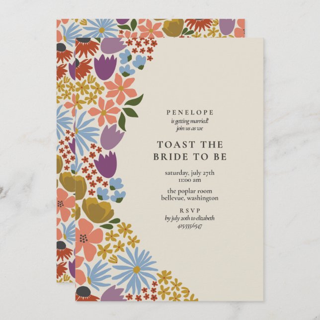Bold Floral Toast the Bride Cocktail Hour Shower  Invitation (Front/Back)