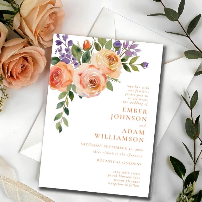 Bold Floral Watercolor Peach Blossom Wedding Invitation (Creator Uploaded)