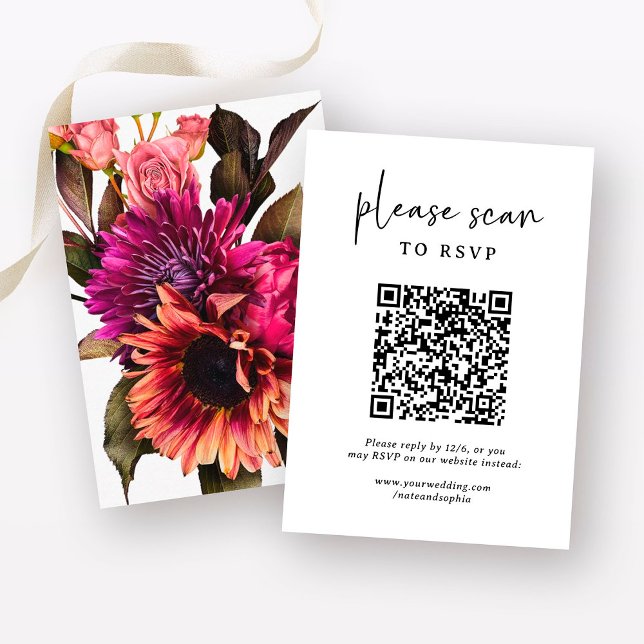 Bold Floral Wedding | RSVP with QR Code Enclosure Card (Creator Uploaded)