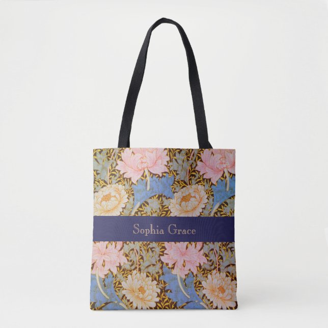 Bold Floral William Morris Design Add a Name Tote Bag (Front)