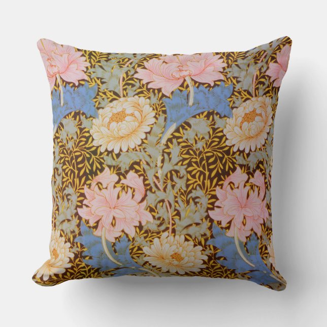 Bold Floral Wm Morris Design Throw Pillow (Front)