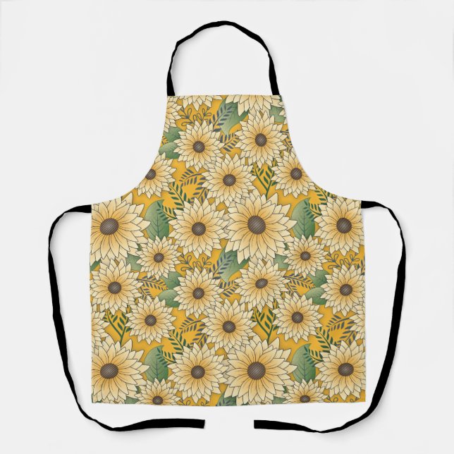 Bold Floral Yellow Sunny Sunflower Garden Apron (Front)