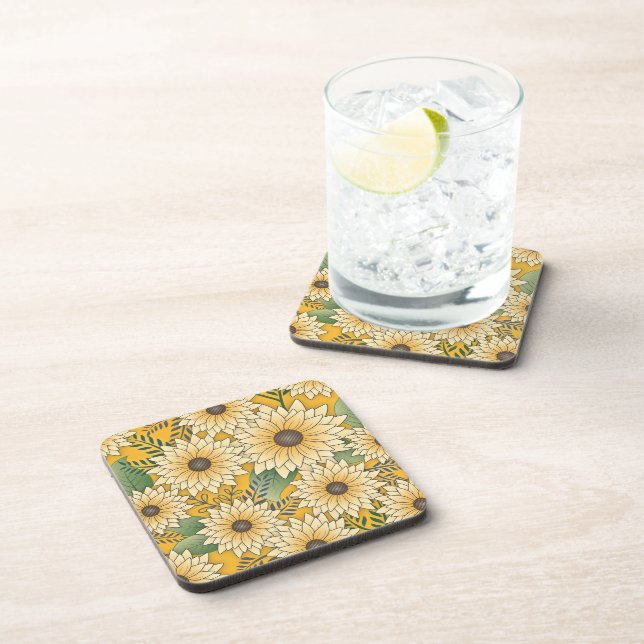Bold Floral Yellow Sunny Sunflower Garden Coaster (Right Side)
