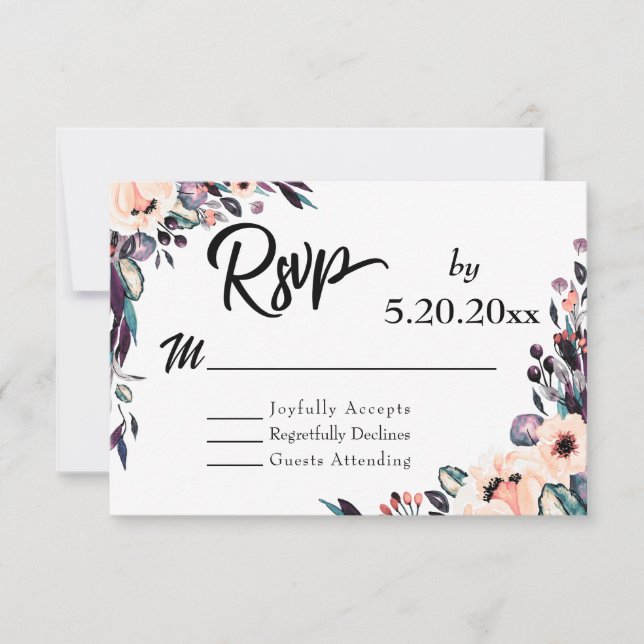 Bold Florals w/ Script Typography Wedding RSVP Card (Front)