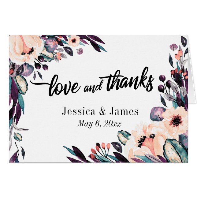 Bold Florals w/ Script, Wedding Love and Thanks (Front Horizontal)