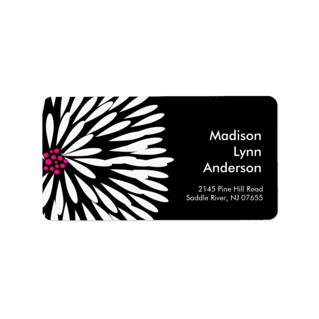 Bold Flower on Black Return Address Labels. Label (Front)