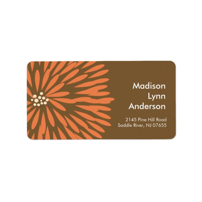Bold Flower on Brown Return Address Labels. Label (Front)