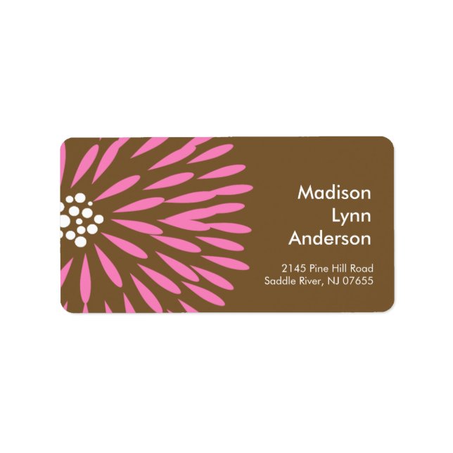 Bold Flower on Brown Return Address Labels. Label (Front)