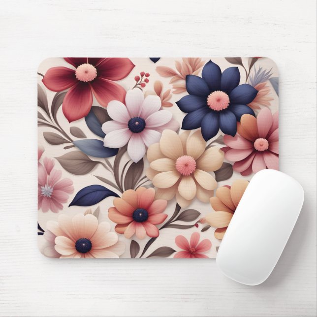 Bold flowers and leaves pattern pink mouse pad (With Mouse)