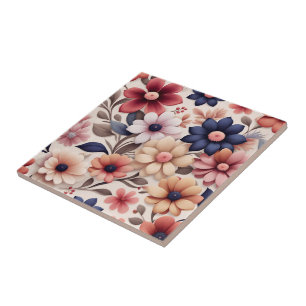 Bold flowers and leaves pattern pink tile