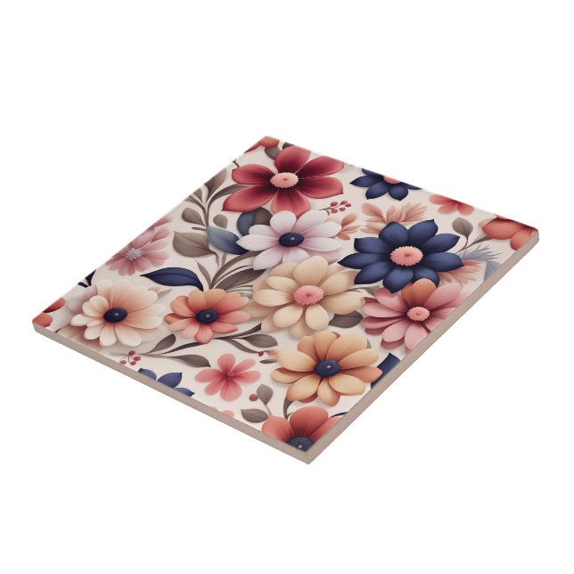 Bold flowers and leaves pattern pink tile (Side)