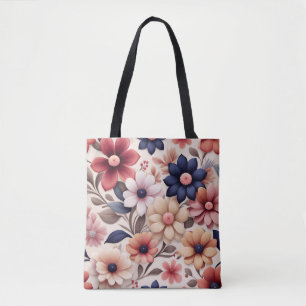 Bold flowers and leaves pattern pink tote bag