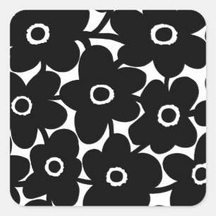 Bold Flowers - Black and White Square Sticker