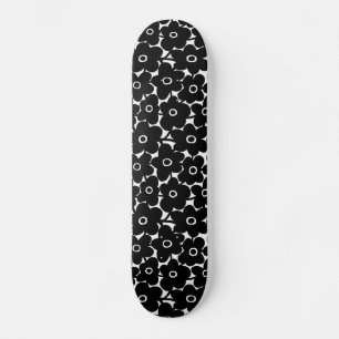 Bold Flowers - Black on White Skateboard