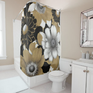Bold Flowers Gold Modern Shower Curtain
