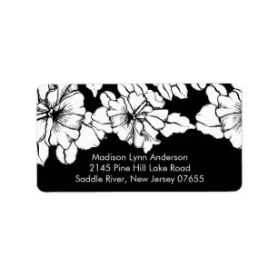 Bold Flowers on Black Return Address Labels. Label
