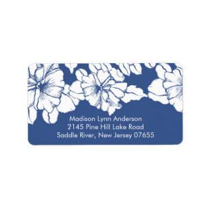Bold Flowers on Blue Return Address Labels. Label